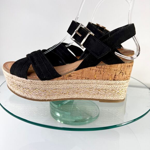 Fergalicious Pounce Wedge Sandals Black Jute Faux Suede Open Toe - Picture 4 of 8